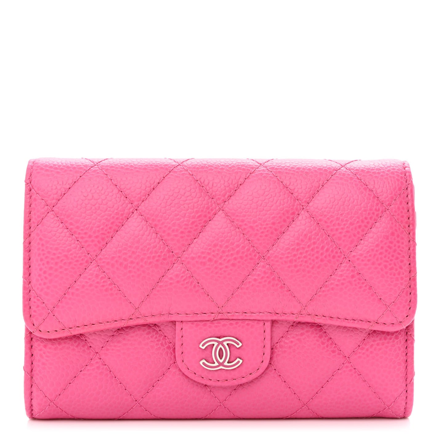 Caviar Quilted Small Flap Wallet Pink