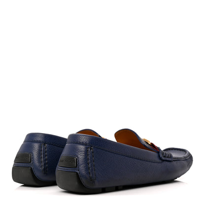 Louis Vuitton Grained Calfskin Mens Monte Carlo Car Shoe Moccasin Loafers 9 Blue 5 of 10