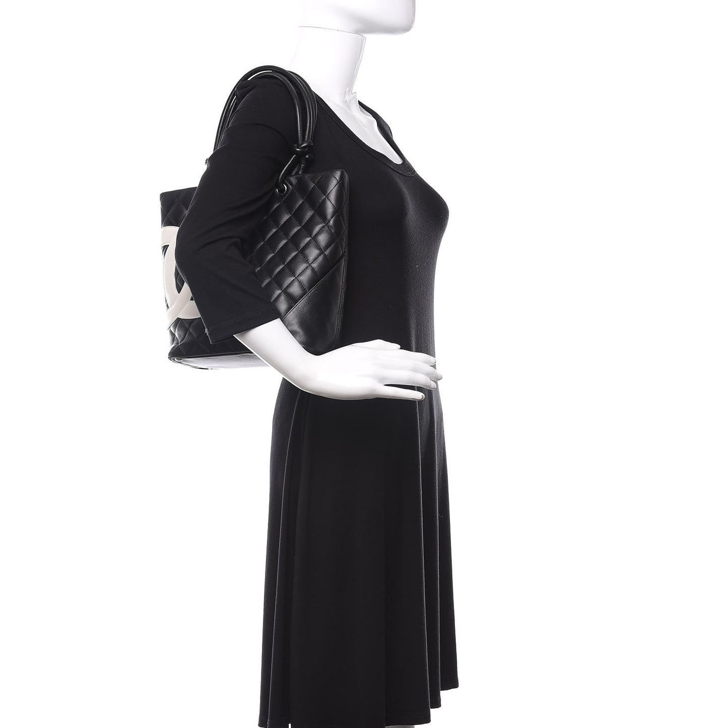 Calfskin Quilted Medium Cambon Tote Black White