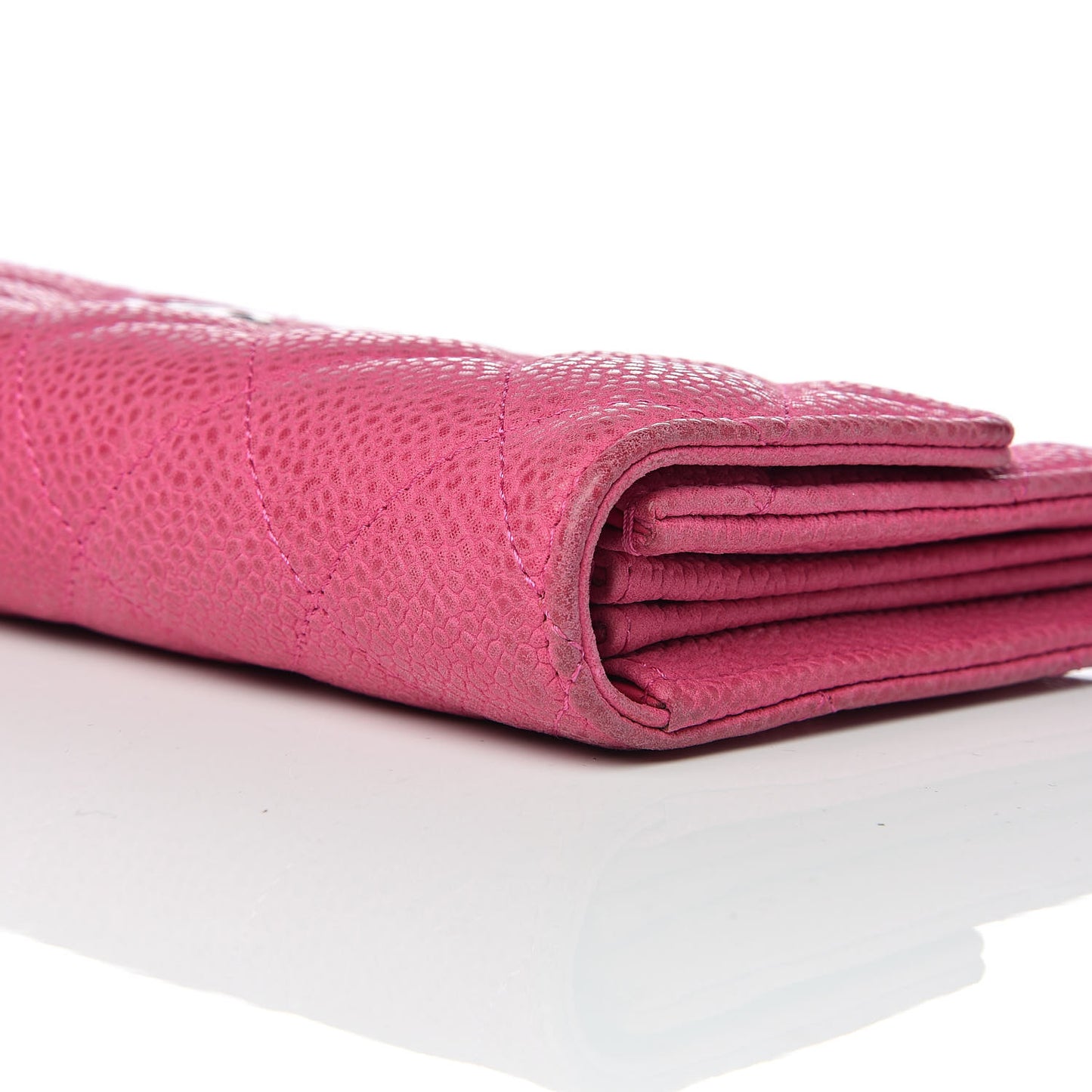 Iridescent Caviar Quilted Large Flap Wallet Pink