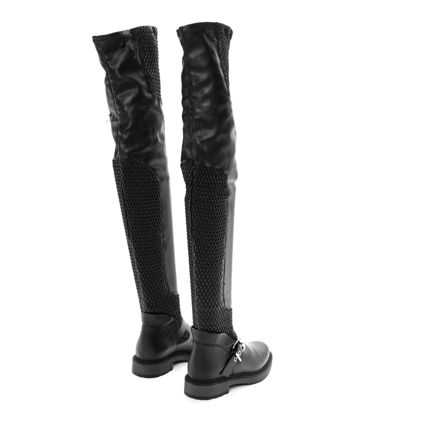 Calfskin Stretch Fabric Wave Over The Knee Boots 36 Black