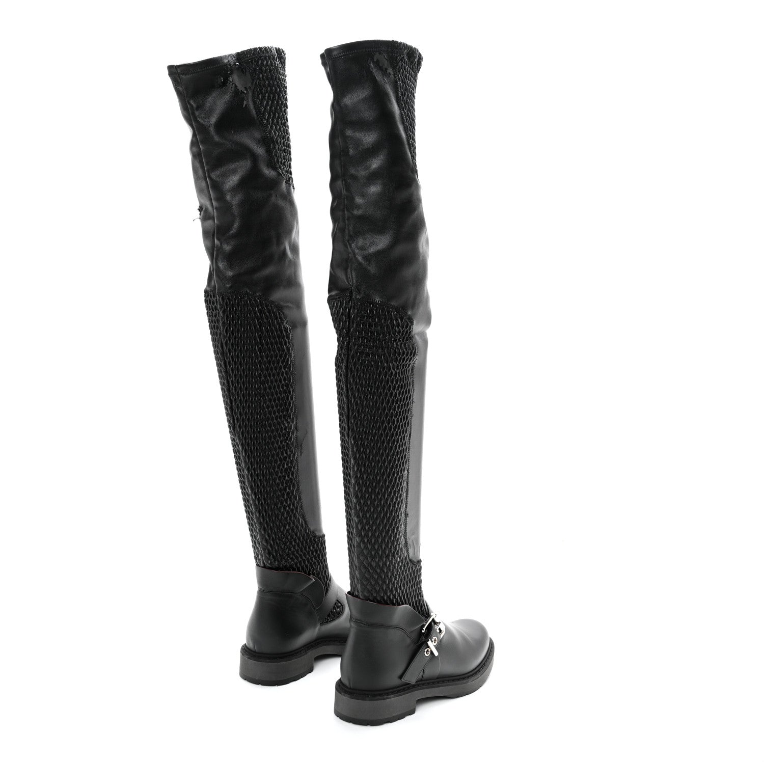 Fendi Calfskin Stretch Fabric Wave Over The Knee Boots 36 Black 4 of 12