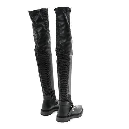 Fendi Calfskin Stretch Fabric Wave Over The Knee Boots 36 Black 4 of 12