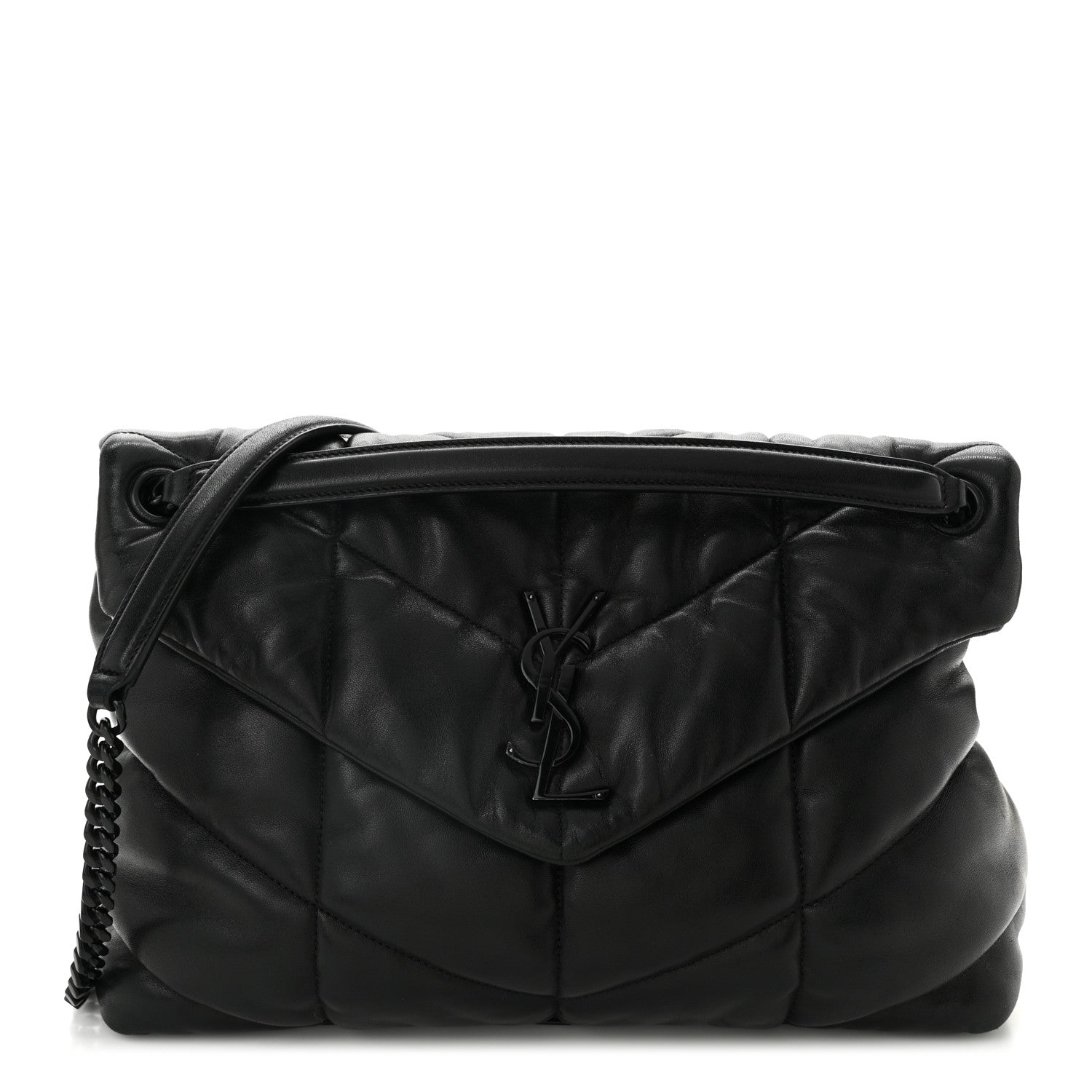 Saint Laurent Lambskin Quilted Monogram Monochrome Small Loulou Puffer Chain Satchel Black 1 of 11