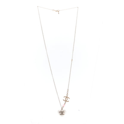 Chanel Resin Crystal CC Heart Necklace Pearly White Gold 3 of 5