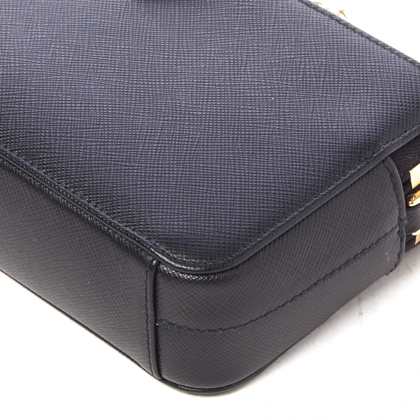 Saffiano Lux Mini Double Zip Chain Crossbody Bag Black