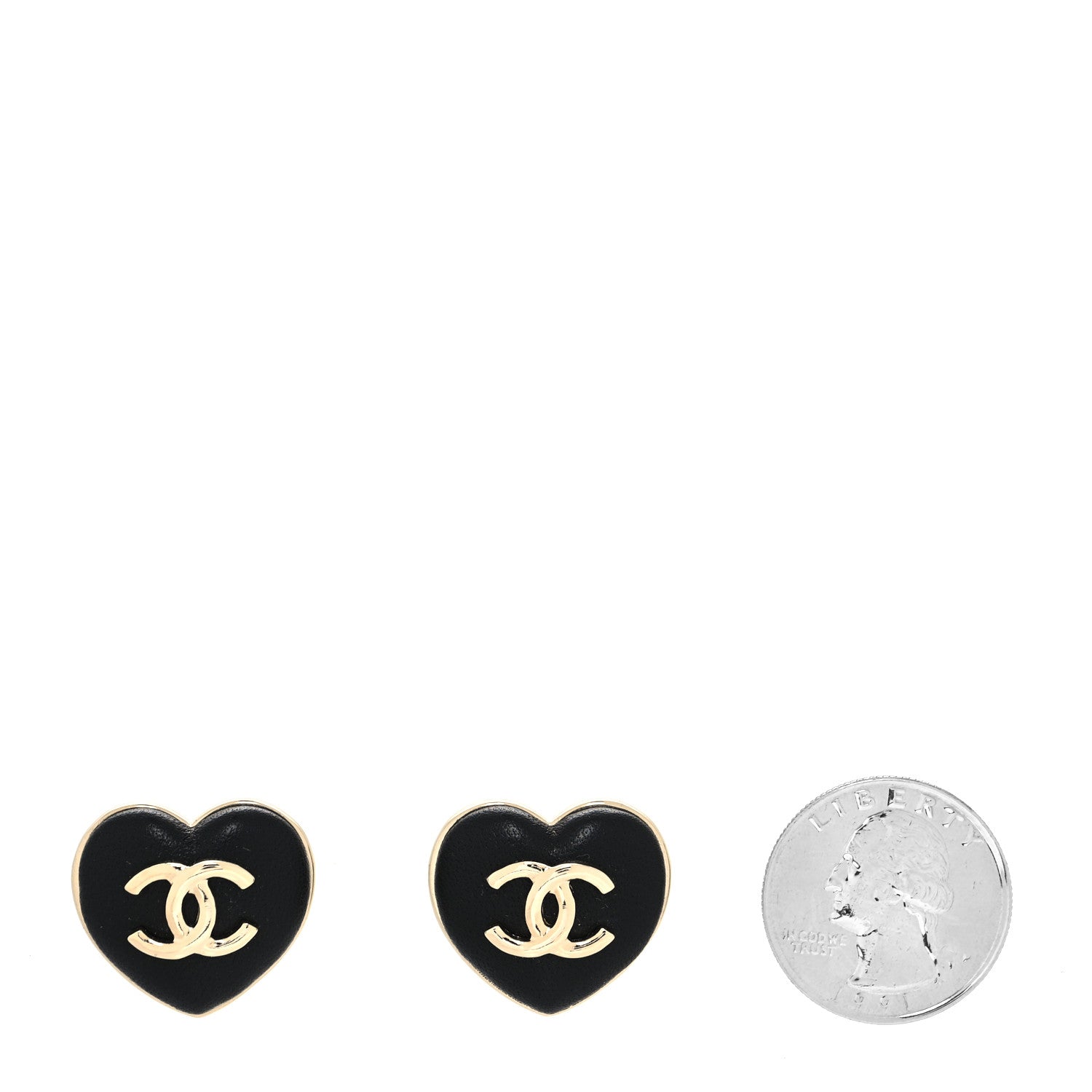 Chanel Lambskin CC Heart Earrings Black Gold 2 of 4