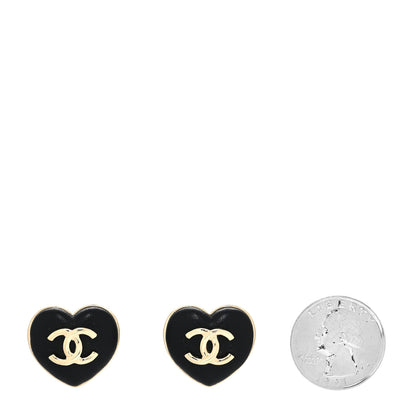 Chanel Lambskin CC Heart Earrings Black Gold 2 of 4
