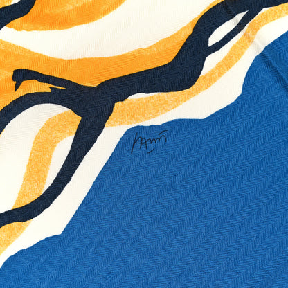 Hermes Cashmere Silk Libre Comme Pegase Shawl 140 Bleu Cobalt White 4 of 5