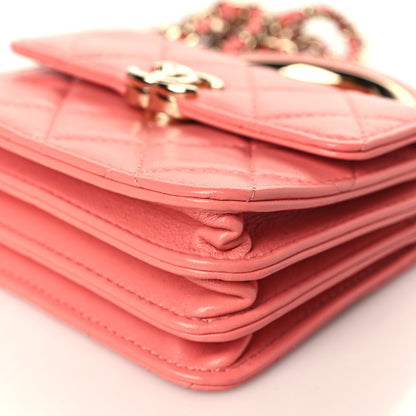 Chanel Lambskin Quilted Top Handle Flap Clutch With Chain Pink 9 of 9