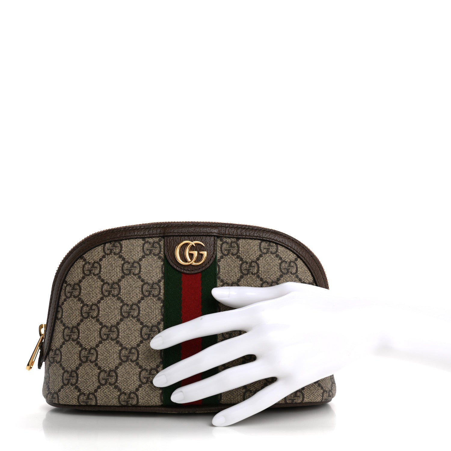 Gucci GG Supreme Monogram Textured Calfskin Web Large Ophidia Cosmetic Case Beige Ebony New Acero 2 of 10
