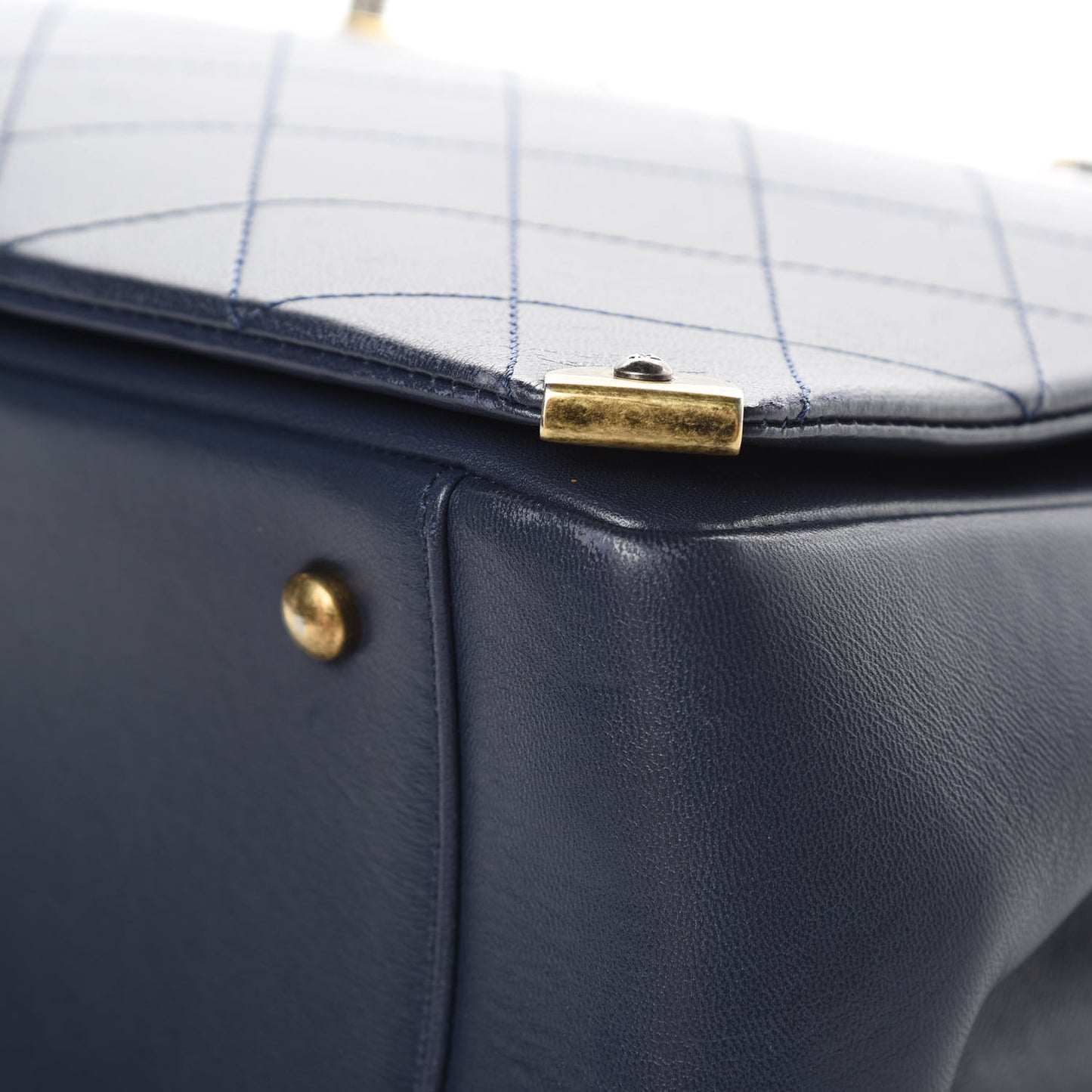 Lambskin Stitched Large Around The Corner Shopping Tote Deep Marine