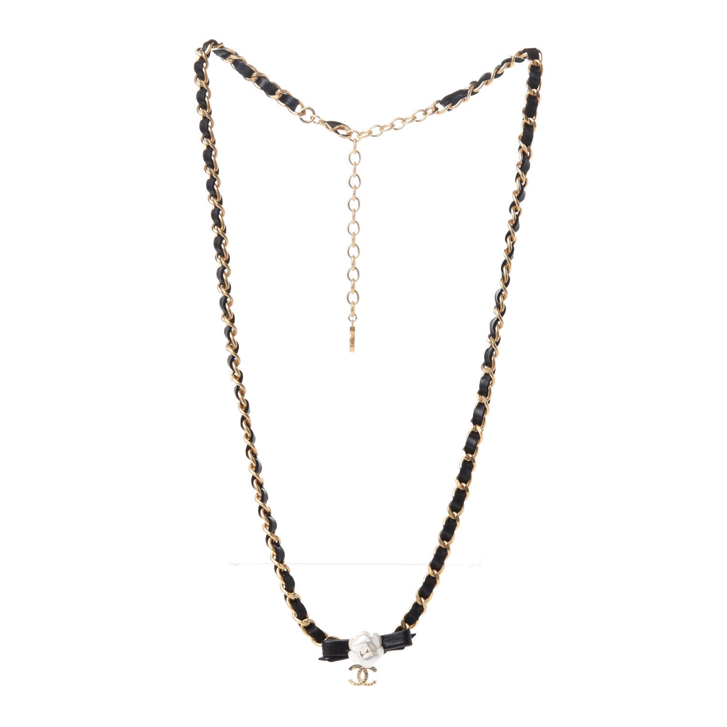 Chanel Calfskin Crystal Chain Camellia Belt 85 Black Gold 1 of 5