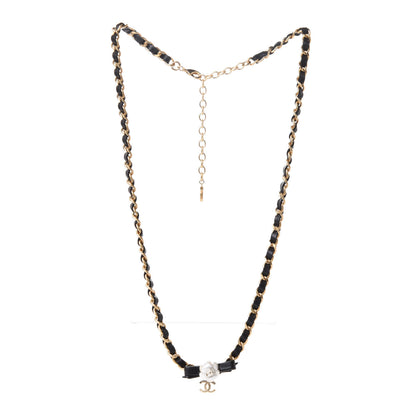 Chanel Calfskin Crystal Chain Camellia Belt 85 Black Gold 1 of 5