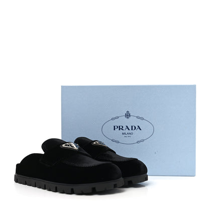 Prada Velluto Triangle 20mm Flat Mules 35.5 Black 8 of 8