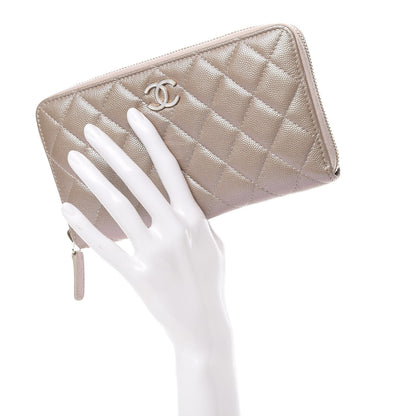 Chanel Iridescent Caviar Quilted Long Zip Around Wallet Beige 2 of 12