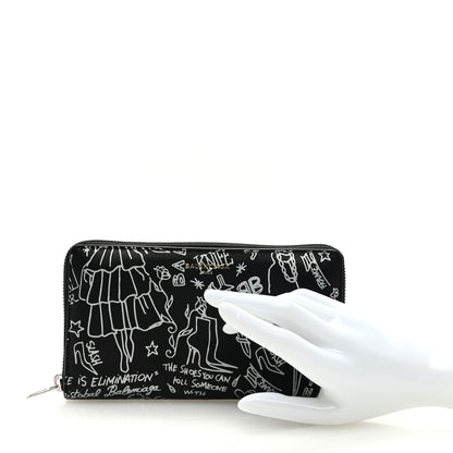 Balenciaga Calfskin Classic Silver Hardware Printed Tattoo Everyday Continental Zip Around Wallet Black 2 of 6