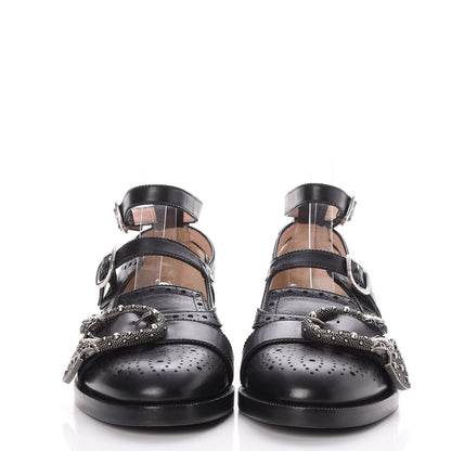 Gucci Calfskin Bee Embroidered Womens Queercore Brogue Wingtip Monk Strap Loafers 38.5 Black 2 of 8