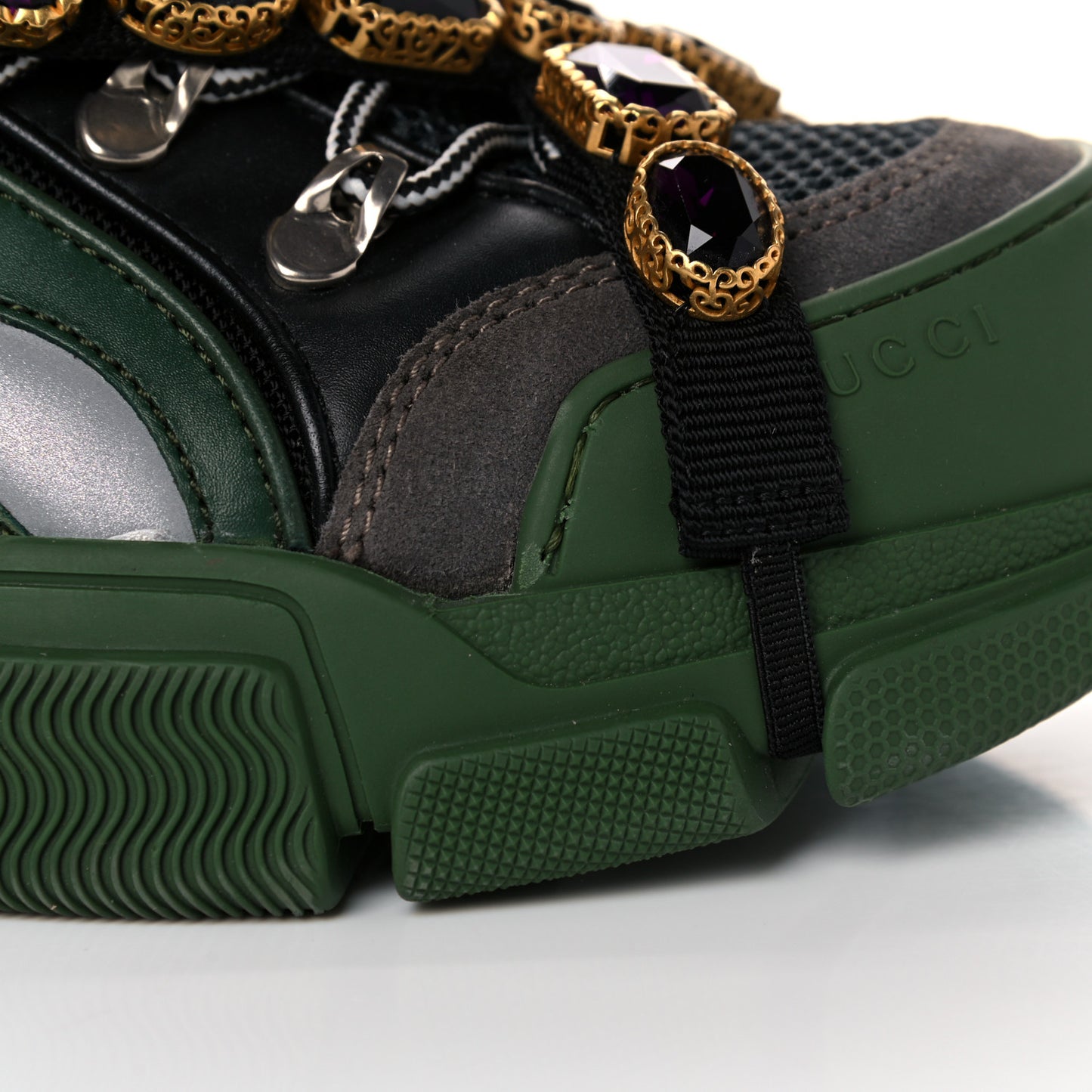 X SEGA Mesh Suede Calfskin Removable Crystals Mens Flashtrek Sneakers 8.5 Loess Black Olive Green