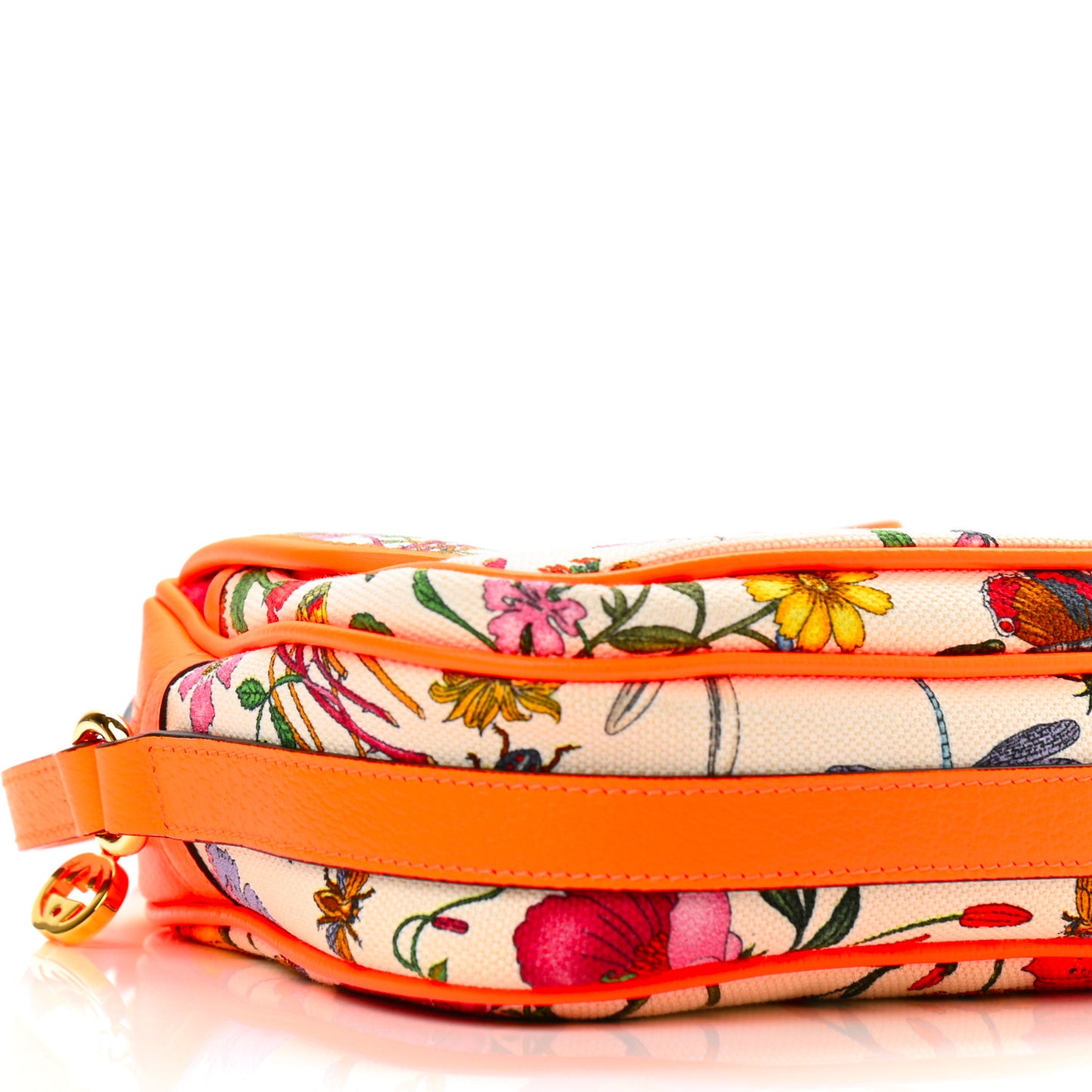 Canvas Flora Floral Shoulder Bag White Orange Fluo