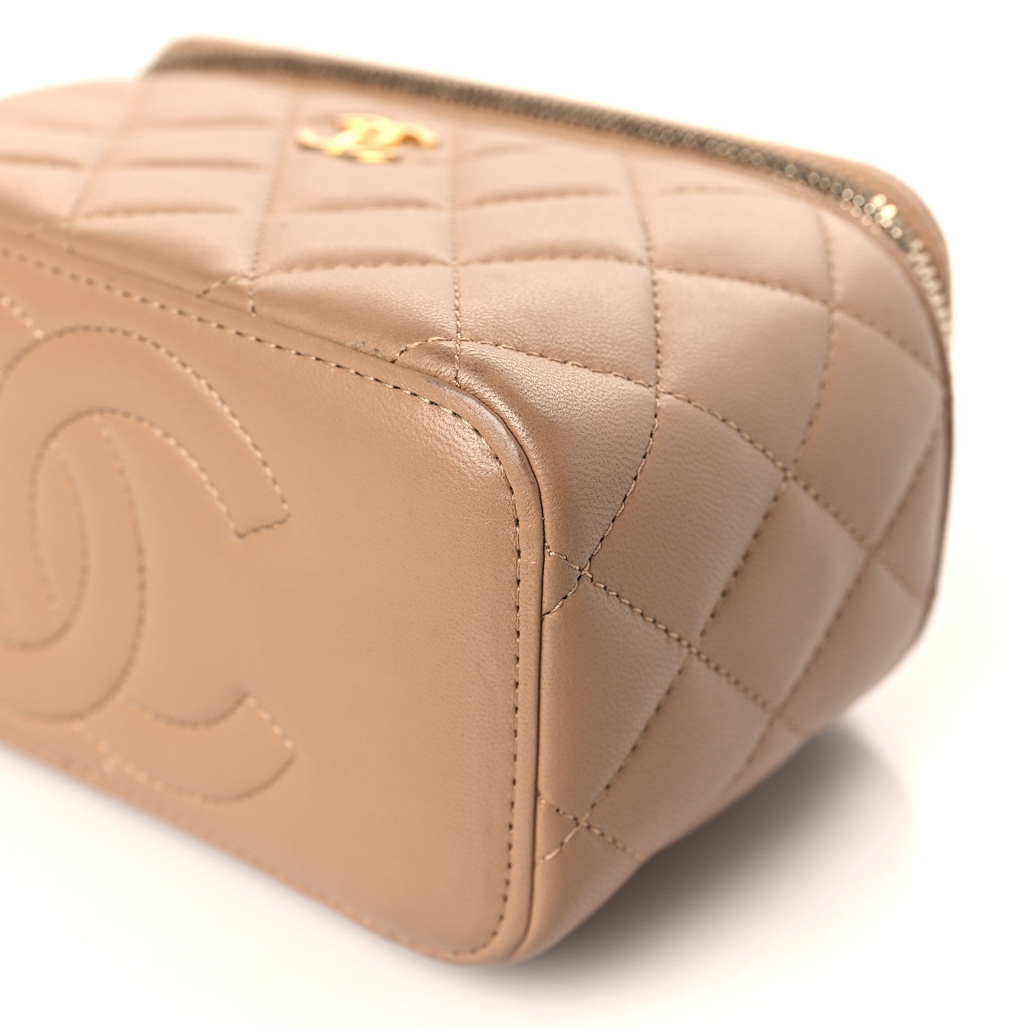 Chanel Lambskin Quilted Metal Small Top Handle Vanity Case With Chain Beige 9 of 9