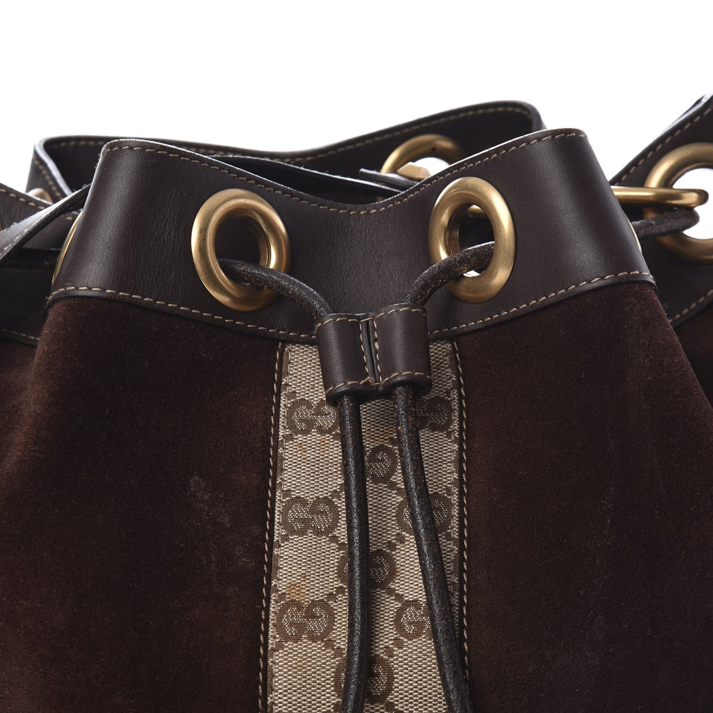 Suede Monogram Drawstring Bag Brown