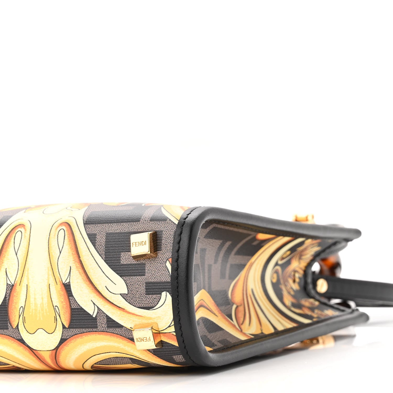 Fendi X VERSACE Vitello King Catalan Mirror Plexiglass Fendace FF Baroque Logo Mini Fendi Sunshine Shopper Tote Black Gold 9 of 10