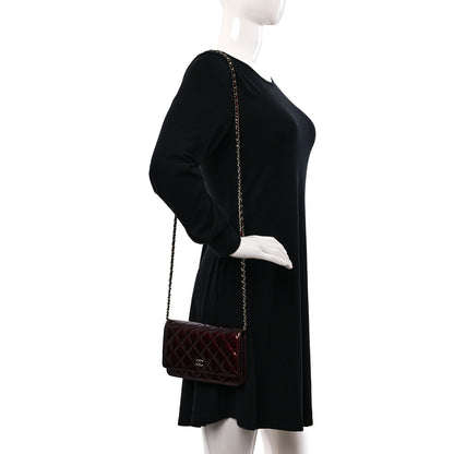 Chanel Patent Quilted Wallet On Chain WOC Burgundy 2 of 9