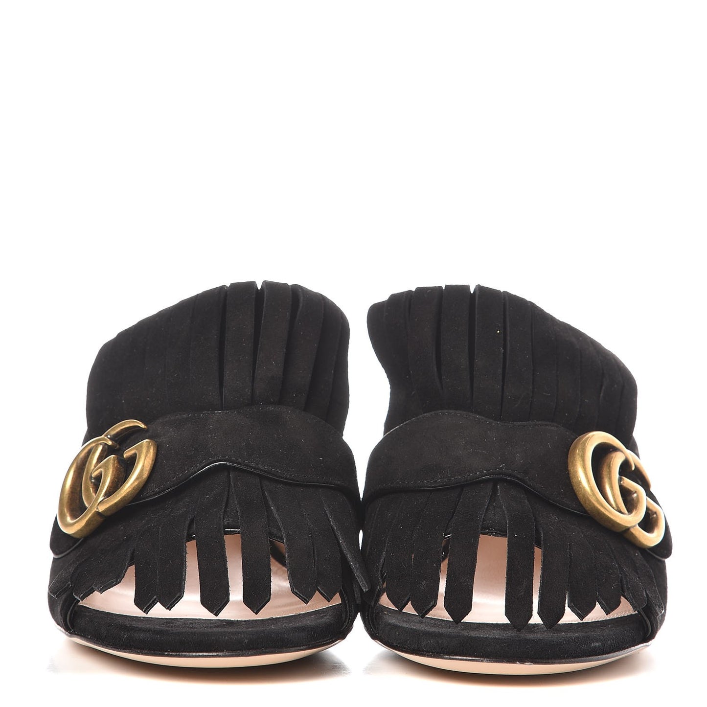 Kid Scamosciato GG Marmont Fringe 75mm Slide Sandals 38.5 Black