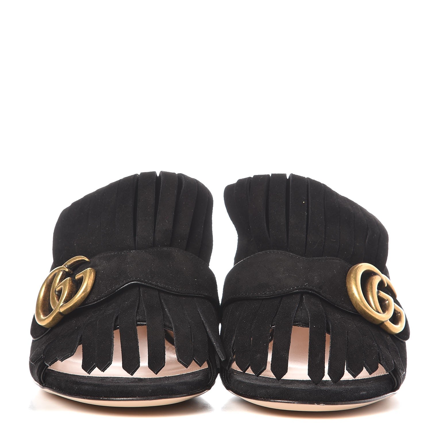 Gucci Kid Scamosciato GG Marmont Fringe 75mm Slide Sandals 38.5 Black 2 of 7