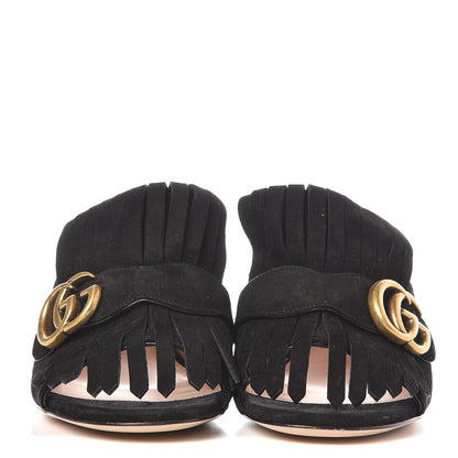 Gucci Kid Scamosciato GG Marmont Fringe 75mm Slide Sandals 38.5 Black 2 of 7