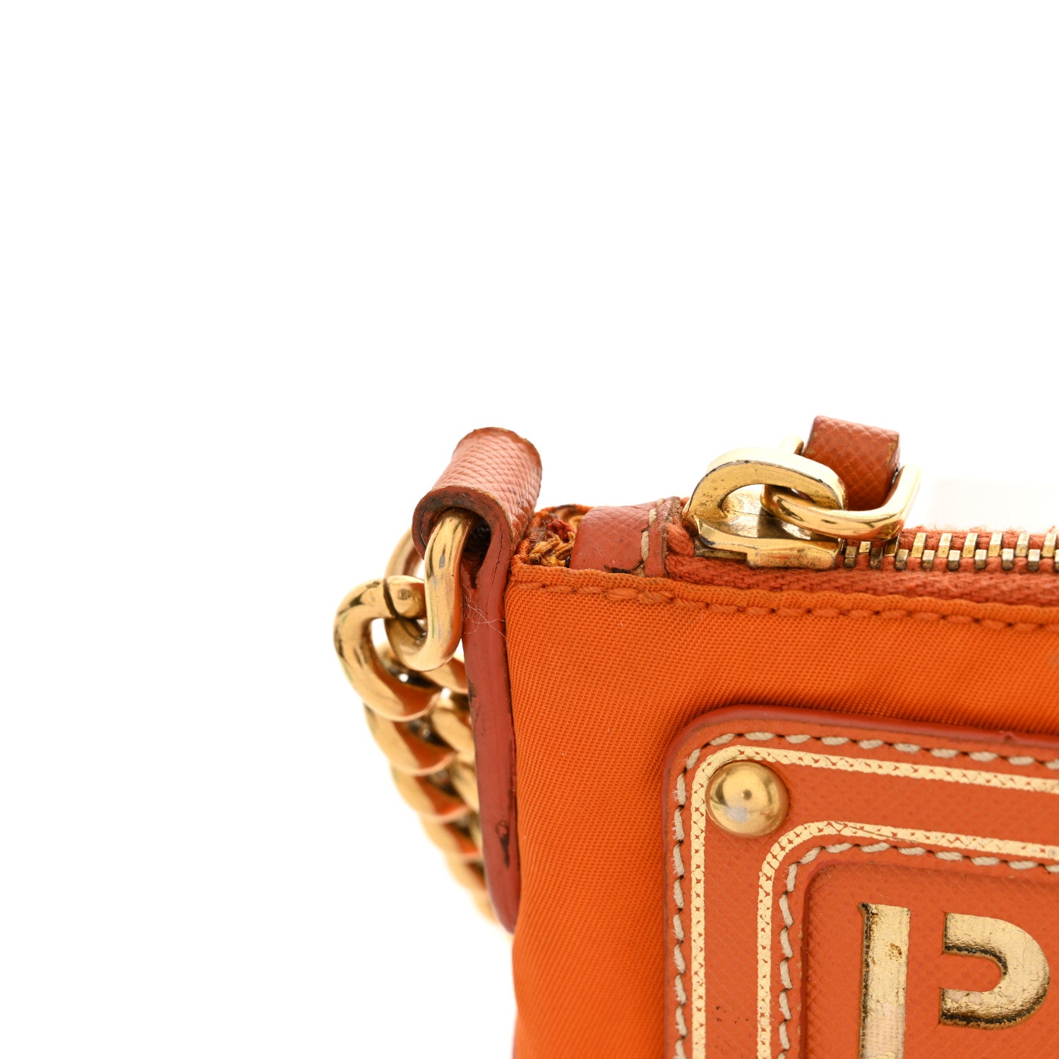 Prada Tessuto Nylon Saffiano Logo Crossbody Bag Orange 10 of 14