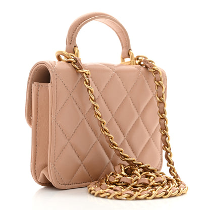 Chanel Lambskin Quilted Top Handle Flap Coin Purse With Chain Beige 3 of 12