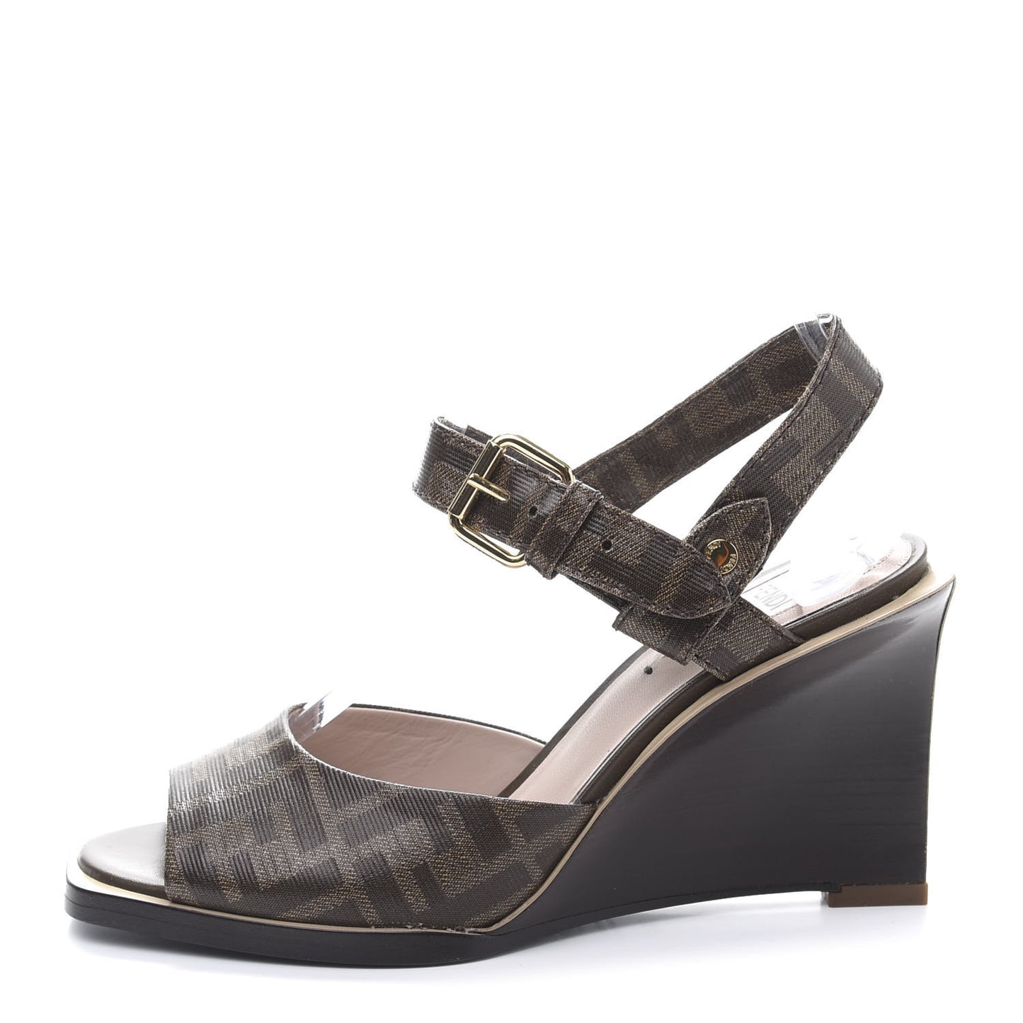 Glazed Fabric FF Wedge Sandals 36.5 Tobacco Moro