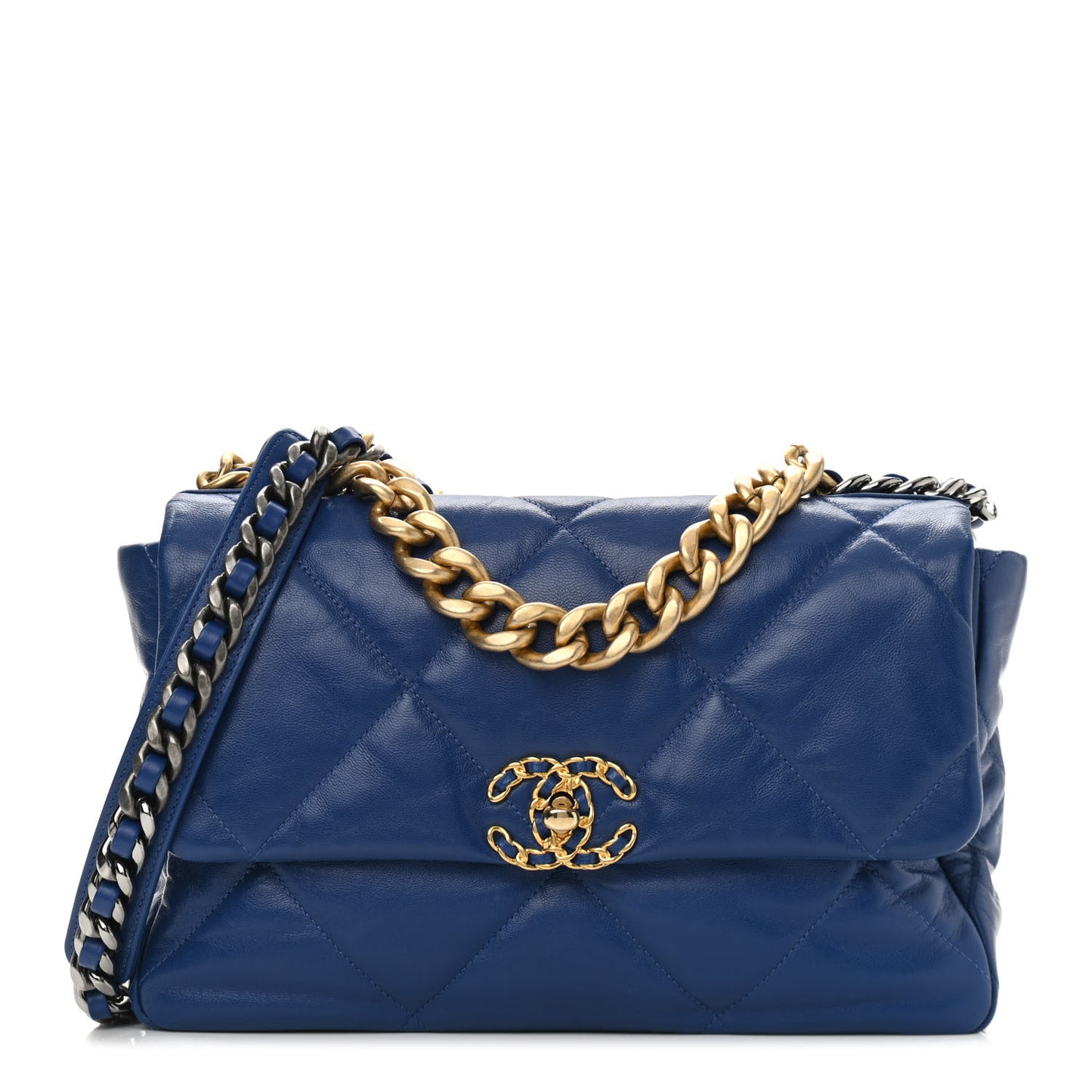 Goatskin Quilted Large Chanel 19 Flap Dark Blue