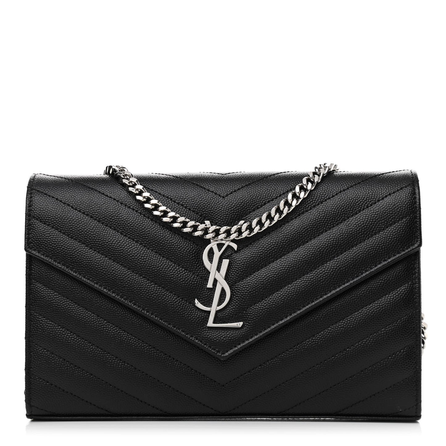 Grain De Poudre Matelasse Chevron Monogram Chain Wallet Black