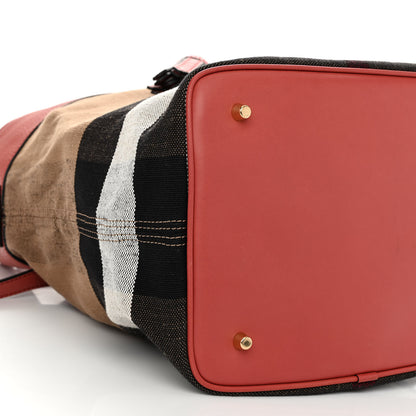 Burberry Grainy Calfskin Canvas Mega Check Medium Ashby Tassel Hobo Pink Azalea 8 of 9