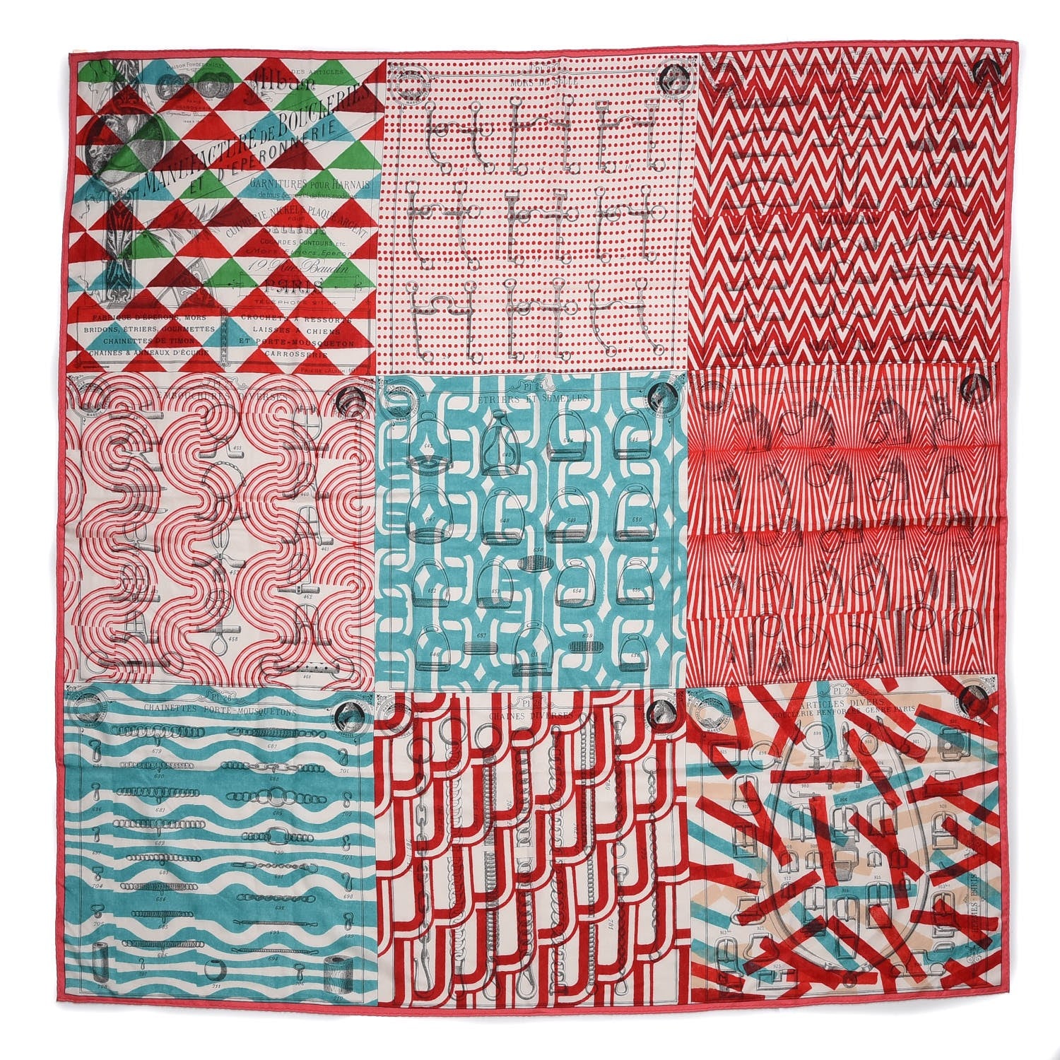 Hermes Cashmere Silk Manufacture de Boucleries Shawl 140 Rose Aqua Rouge 1 of 9