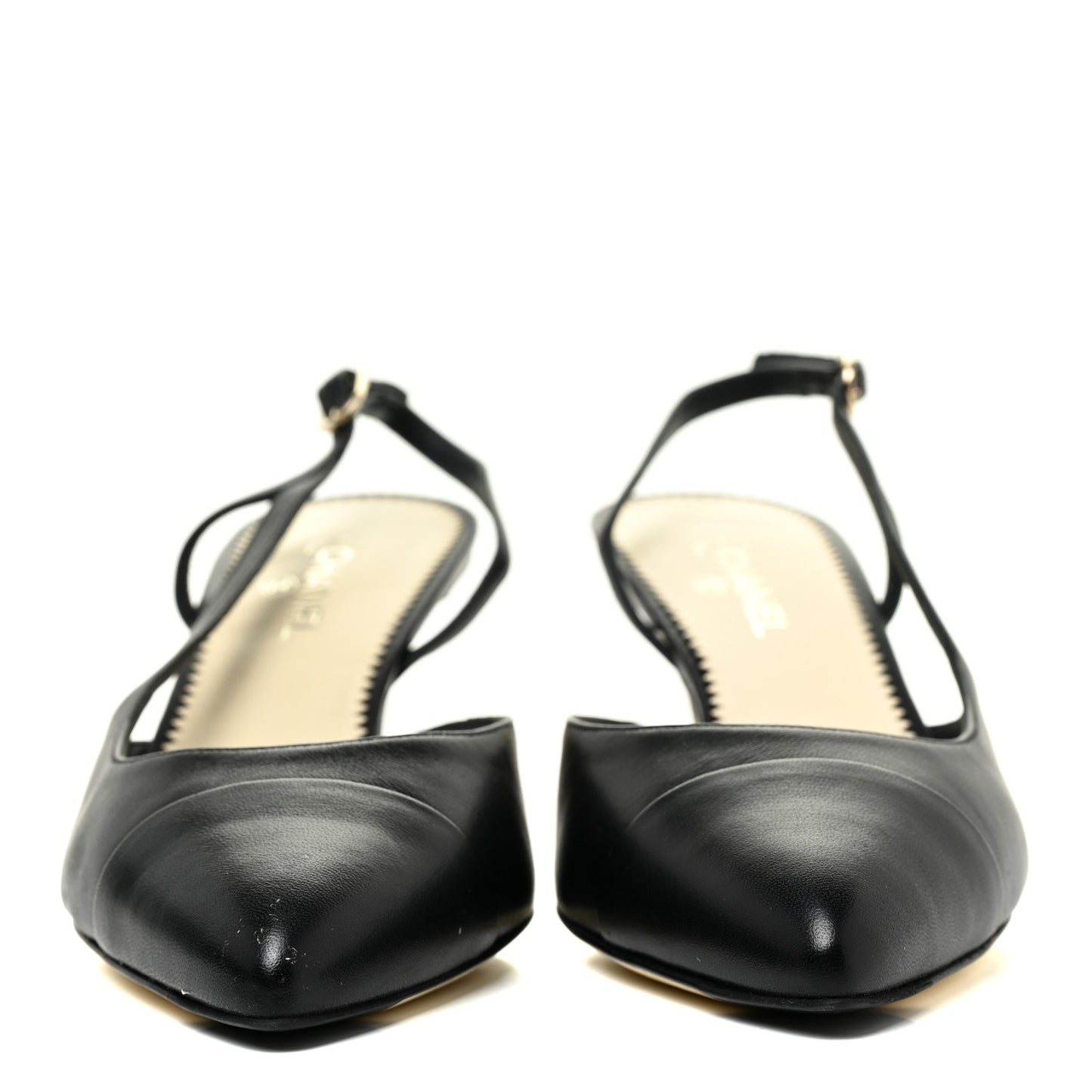 Lambskin Pearl Cap Toe CC Slingback Pumps 37.5 Black