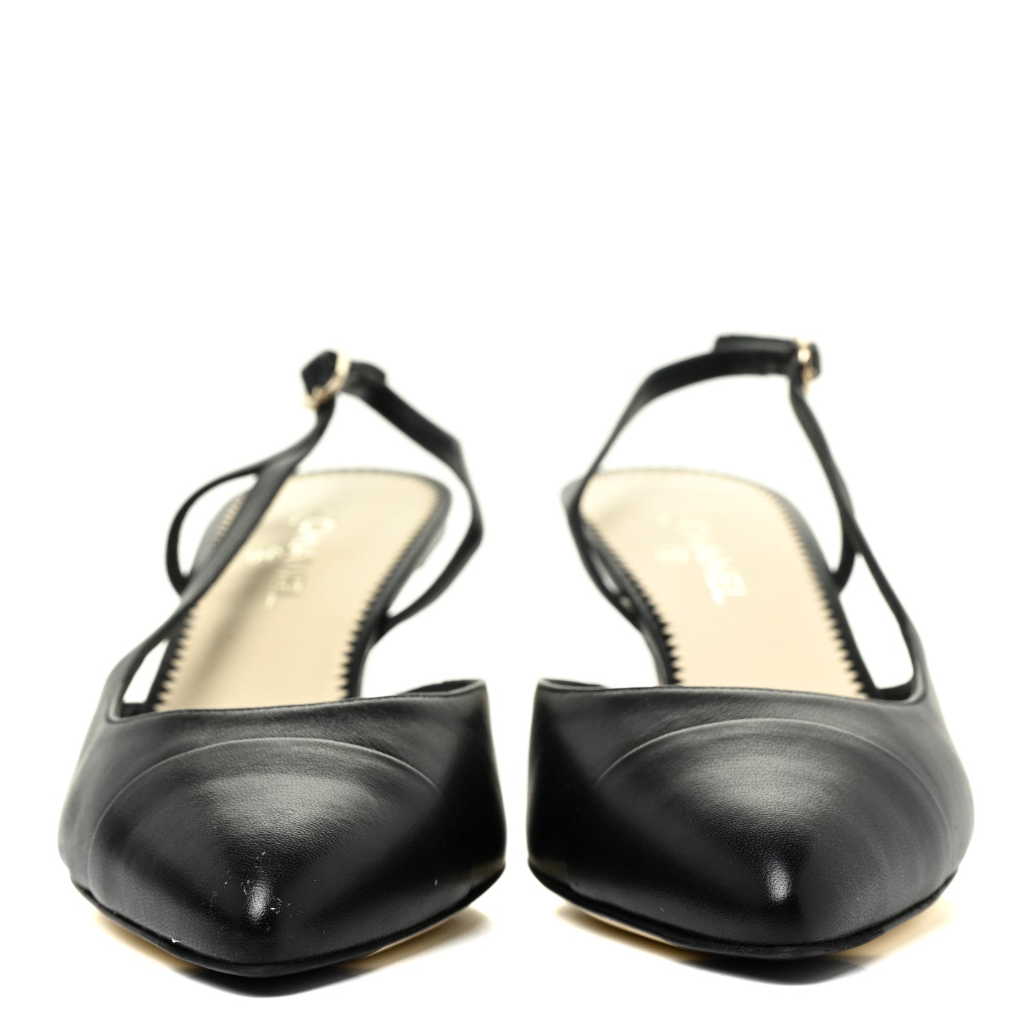 Chanel Lambskin Pearl Cap Toe CC Slingback Pumps 37.5 Black 2 of 9