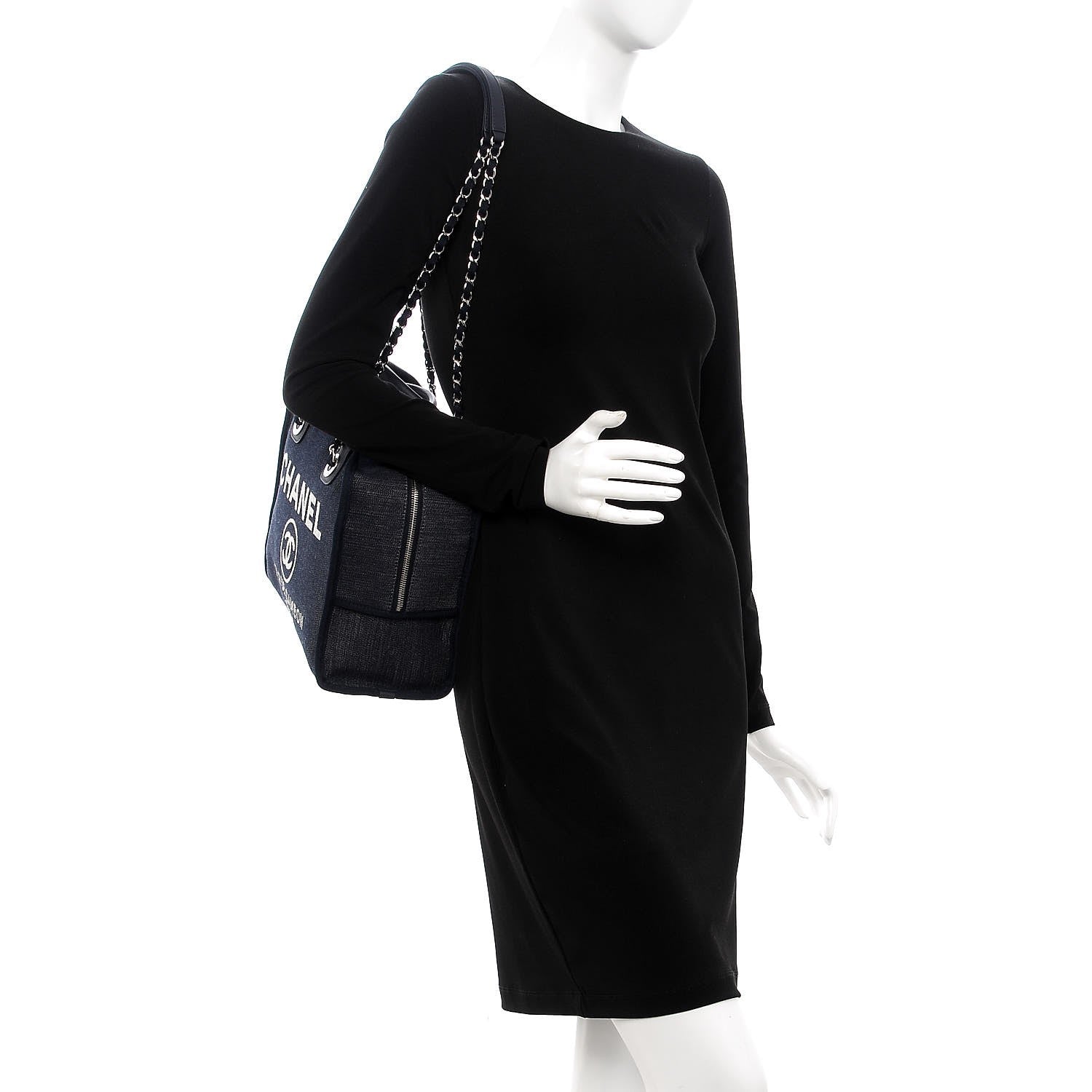 Chanel Denim Deauville Bowling Bag Dark Blue 2 of 7