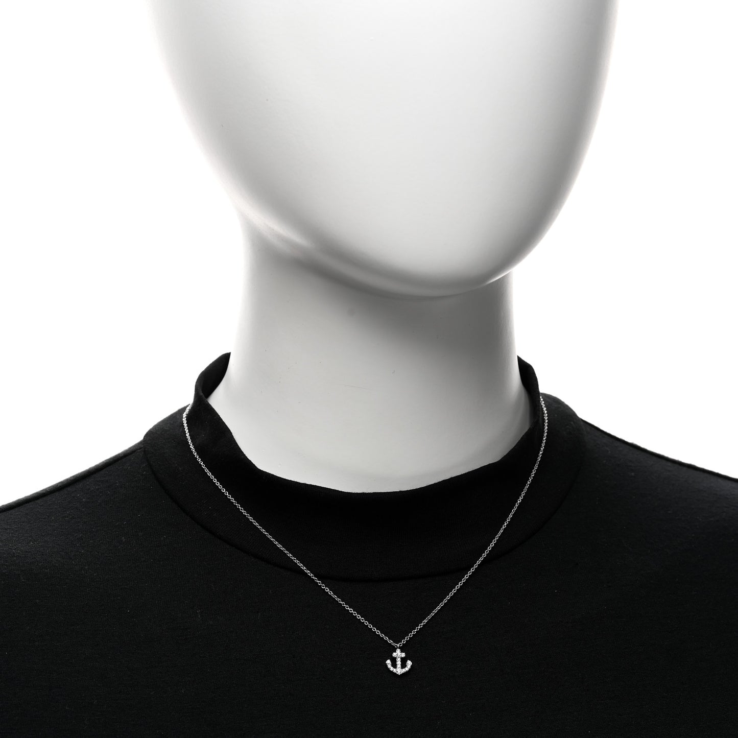 18K White Gold Diamond Mini Metro Anchor Pendant Necklace