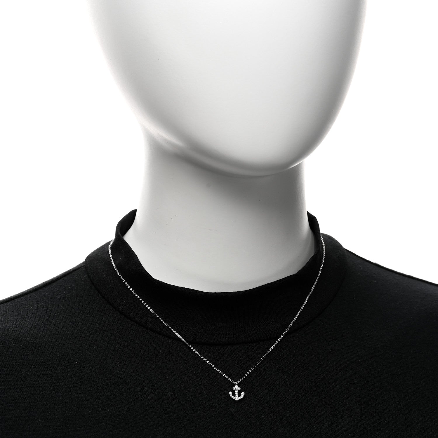 Tiffany 18K White Gold Diamond Mini Metro Anchor Pendant Necklace 2 of 4