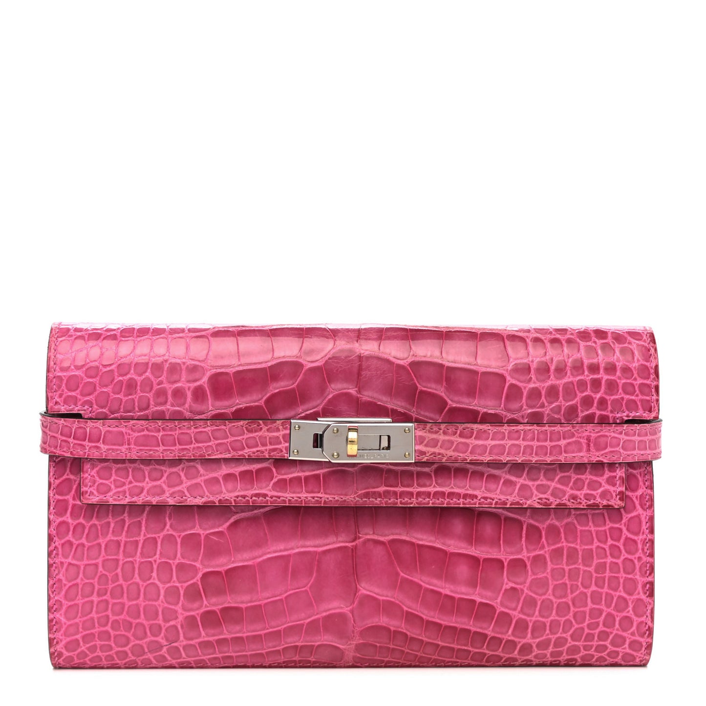 Shiny Alligator Kelly Longue Wallet Fuchsia
