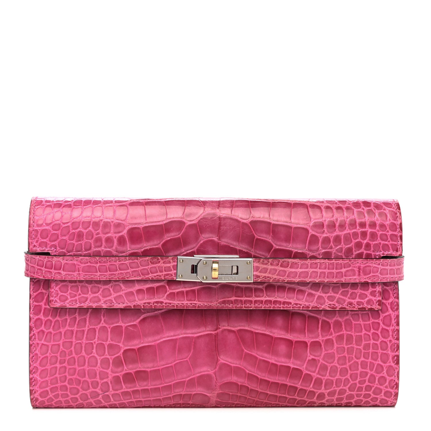 Hermes Shiny Alligator Kelly Longue Wallet Fuchsia 1 of 9