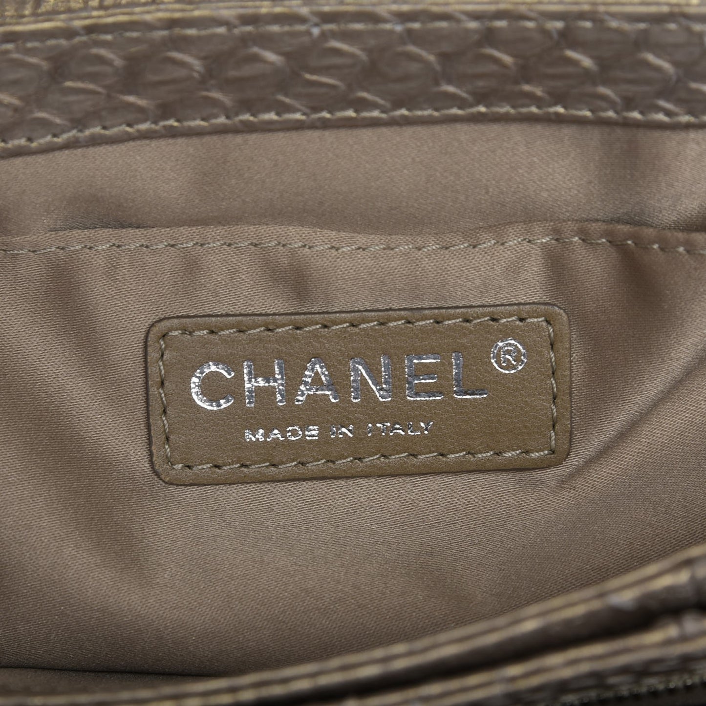 Iridescent Python Quilted Medium Clam Pocket Flap Gold