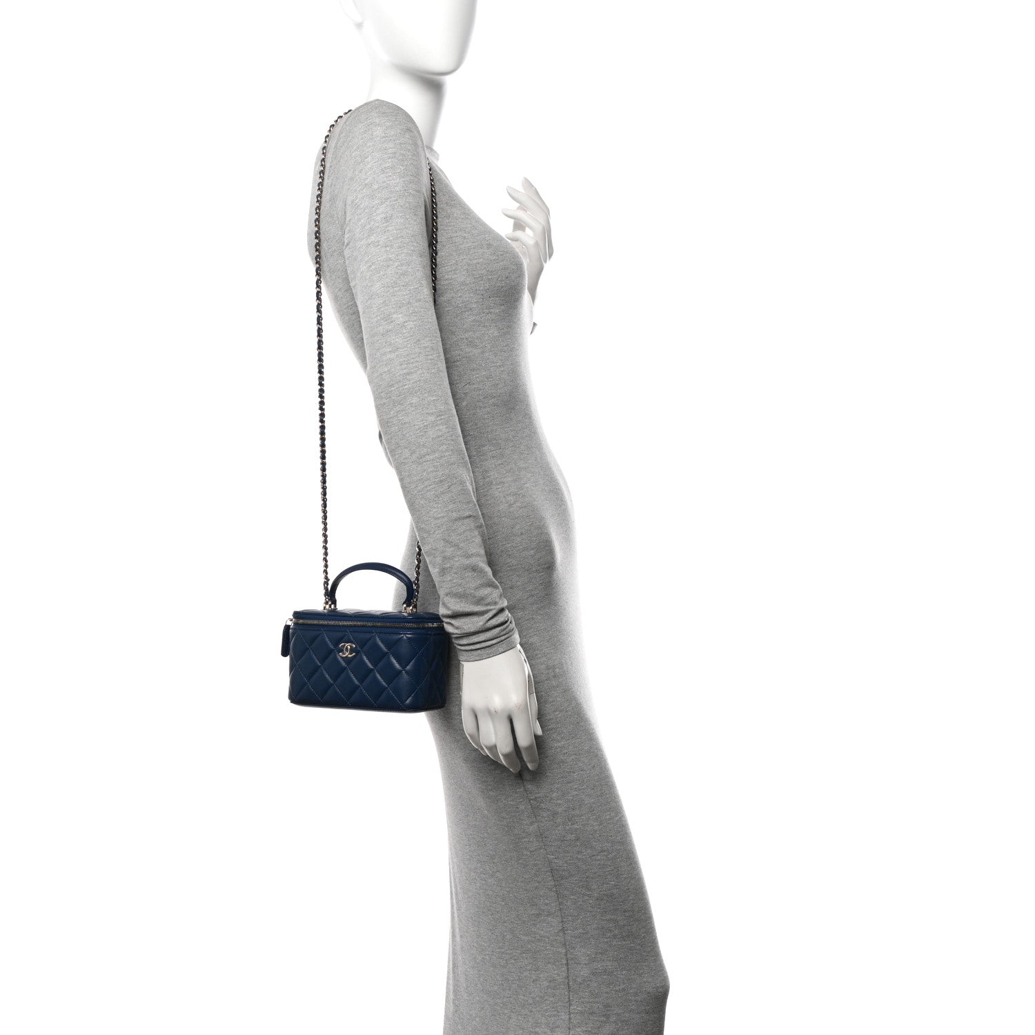 Chanel Lambskin Quilted Small Top Handle Vanity Case With Chain Dark Blue 2 of 11