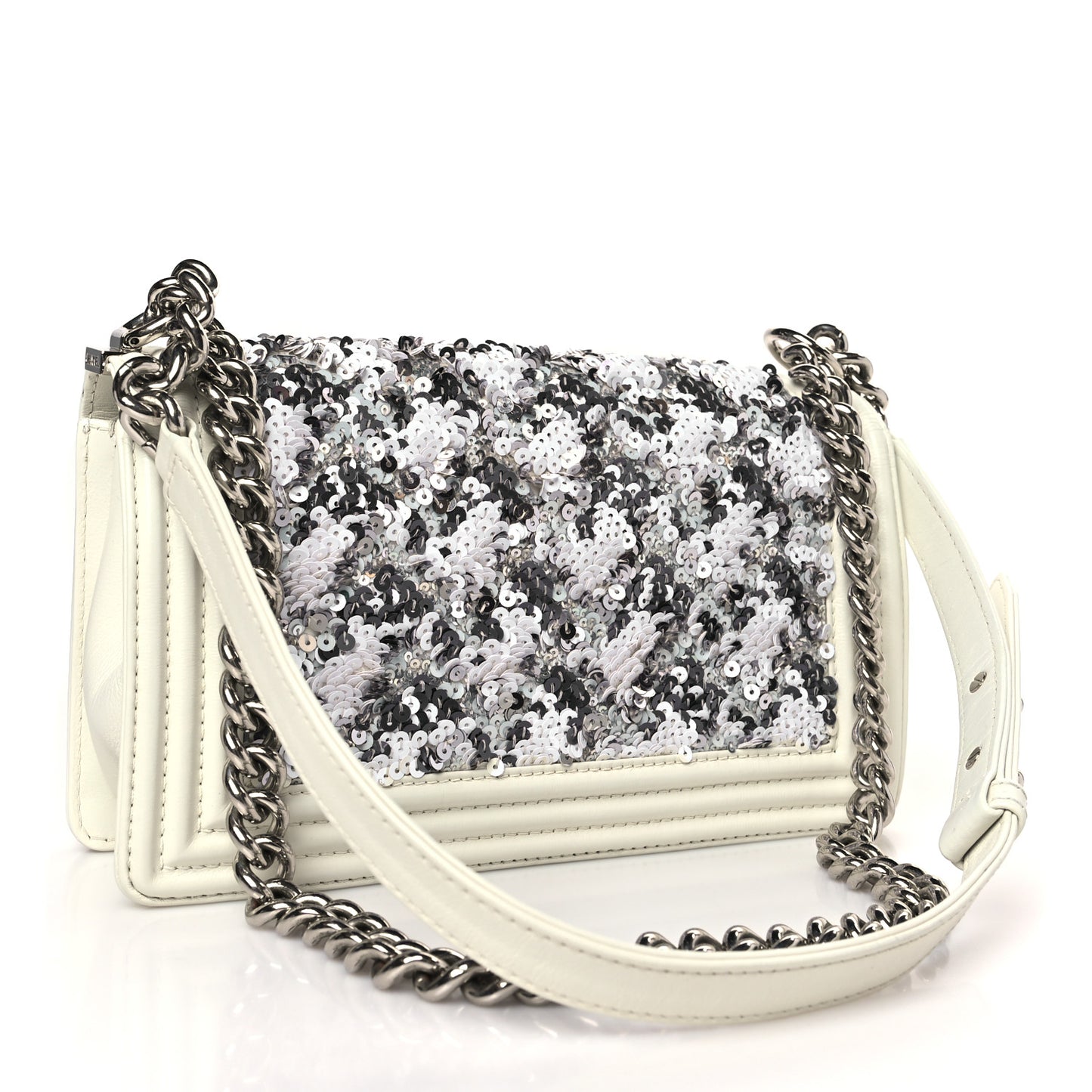 Calfskin Sequin Medium Boy Chanel Flap White