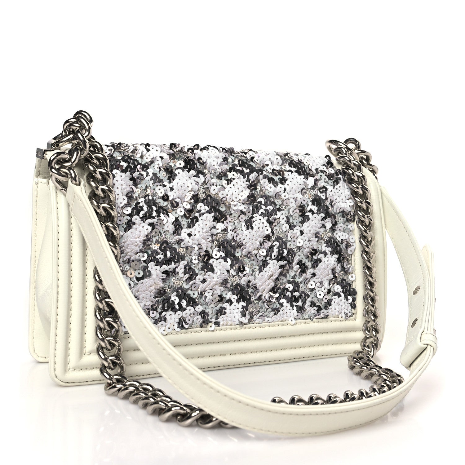 Chanel Calfskin Sequin Medium Boy Chanel Flap White 3 of 13