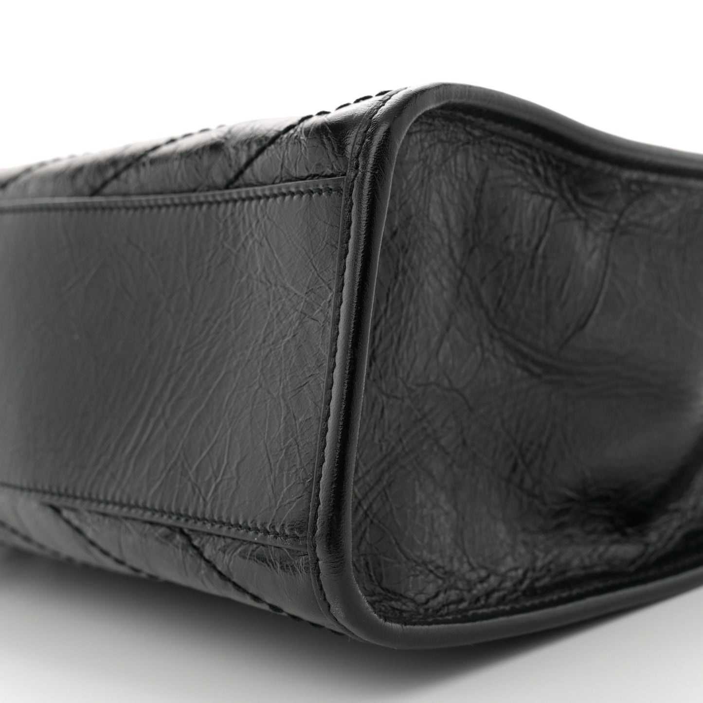 Crinkled Calfskin Matelasse Monogram Medium Niki Shopper Tote  Black